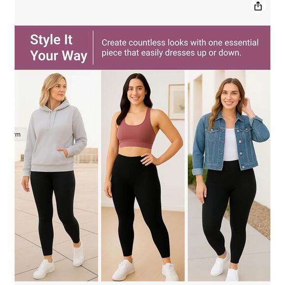 2 Pr SATINA High Waisted Full Length Tummy Control Leggings Plus Size Stretchy - Picture 2 of 6